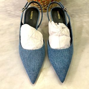 Express Denim Pump with Gold 2.5” Heels